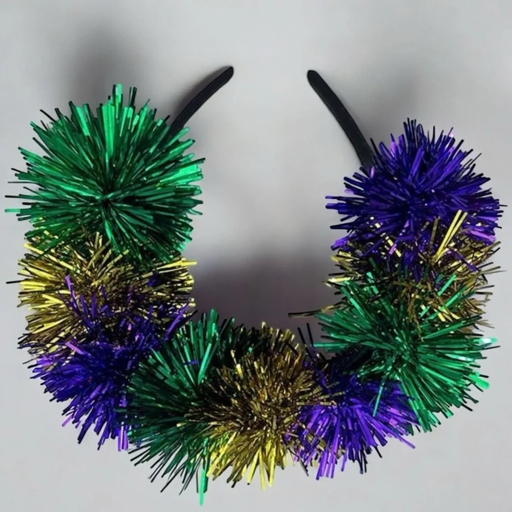 Tinsel Mardi Gras Headband - Vibrant Purple, Green & Gold! Carnival Headpiece